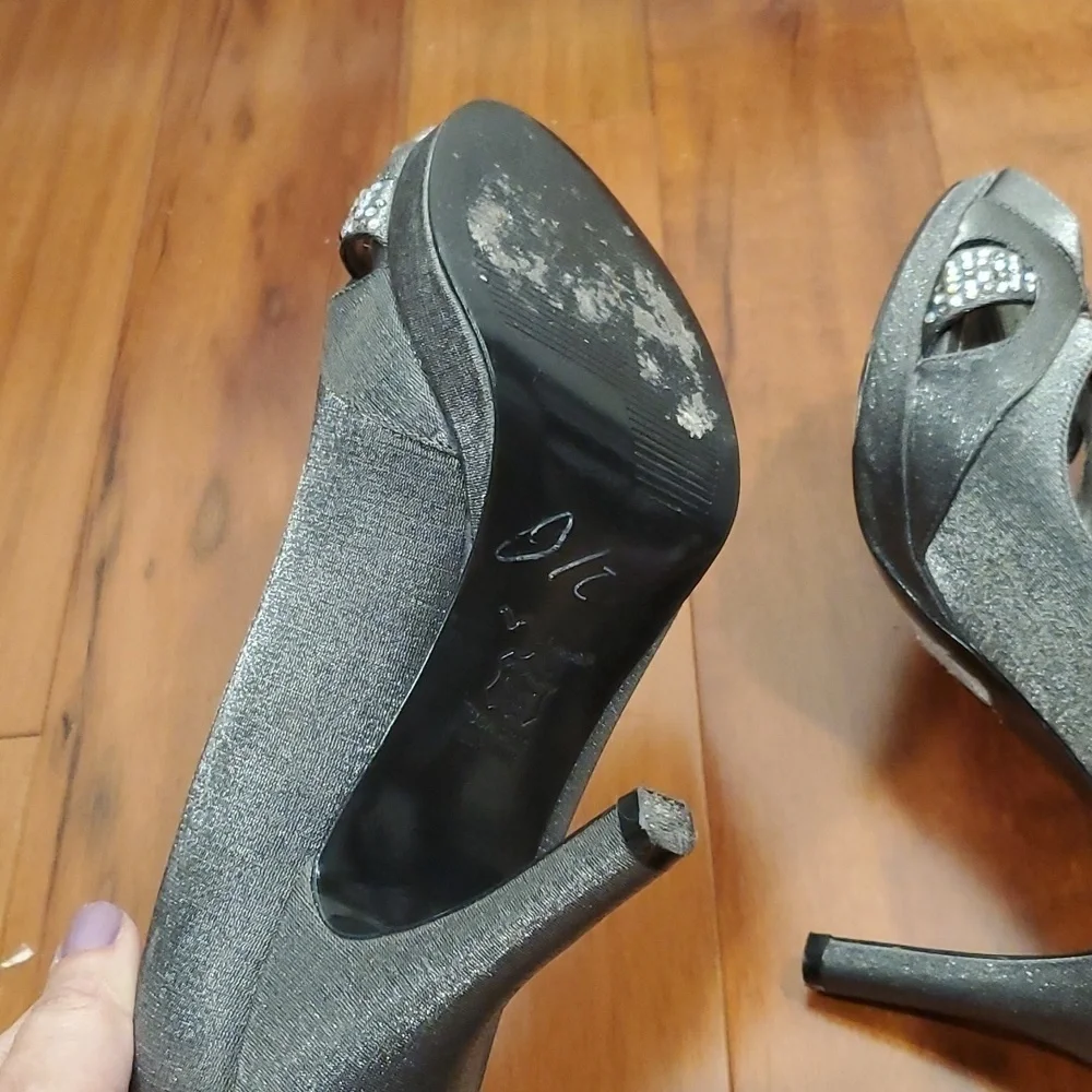 NINA Gray Peep Toe Platform Pumps Heels Shoes Women's 8.5 M
